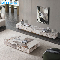 Mueble para TV de Alta Gama con Base de Placa de Roca, Mueble para TV de Lujo con Almacenamiento, Combinación de Mesa de Centro, Base Resistente a la Oxidación, Mueble para TV de Fábrica de Foshan