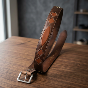 Handcrafted Cow Hide Leather Men's <b>Vintage</b> Heat Transfer Printing Eco-Friendly Durable Waterproof Pin Buckle <b>Belt</b> Made Uttar - Product Image 2