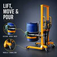 Meilleur prix : Chargeur de fûts électrique en acier de 55 gallons, à pousser, avec rotation à 180°, capacité de 450 kg, hauteur de levage de 1500 mm
