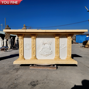 مذبح رخامي بيج منحوت يدويًا للكنيسة - Product Image 6
