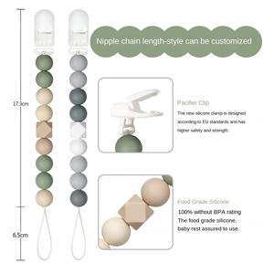 Sucettes en silicone de qualité alimentaire rose avec attache en bois, chaîne de dentition, attache-sucette <span class=keywords><strong>pour</strong></span> bébé - Product Image 2