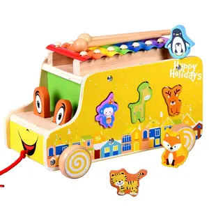 Wooden animal child trailer beat piano piece octave knock piano baby early education puzzle music