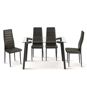 cheap modern home kitchen luxury black long tempered glass top dining table set furniture dining room sets of 6 chairs
