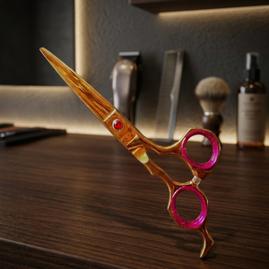 Tijeras profesionales para el cabello en oro rosa, con tensión ajustable, hoja afilada de acero inoxidable, para diestros, mango largo, tijeras de barbero. - Product Image 3