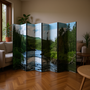 Biombo Plegable Oriental de 8 Paneles con Estructura de Marco, Separador de Ambientes Moderno Bohemio, Lona Impermeable con Diseño de Paisaje Impreso, Opaco - Product Image 2