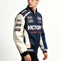Blouson de motard hybride en cuir OEM avec manches en cuir, broderie personnalisée, blouson universitaire 2026, blouson de course en cuir, usine de blousons de course