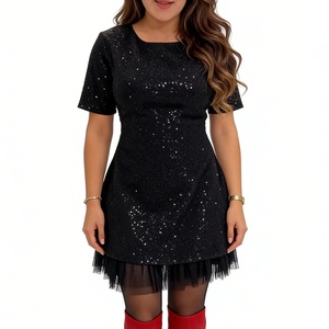 Robe courte en tulle à volants ornée de strass pour femmes, robe de soirée à manches courtes, robe décontractée tendance - Product Image 1