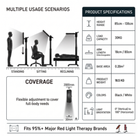 Soporte de Suelo Motorizado Eléctrico para Panel de Terapia de Luz Roja, Altura Ajustable 90-138cm, Carga de 30KG, Control Táctil, Uso Doméstico