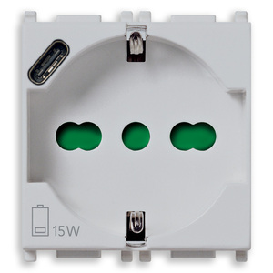 Presa 2P+T 16A Universal <b>With</b> <b>USB</b> C Silver 15W Charging <b>Socket</b> - Product Image 1