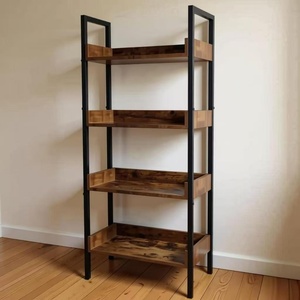 Étagère à livres vintage industrielle à 4 niveaux - Étagère ouverte en bois rustique et métal pour le salon et le rangement de la cuisine - Product Image 3