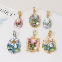 Pendentif Monet Garden en perle naturelle, cuivre, tournesol et tulipe, style peinture à l'huile, plaqué or véritable, accessoires de collier DIY