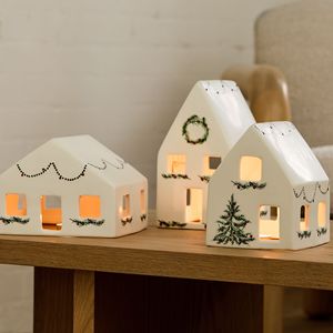 Bulk Cheap White Porcelain Hanging <strong>Christmas</strong> <strong>Village</strong> <strong>House</strong> Ornament Candle Holder Tabletop - Product Image 6