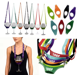 Personalized Custom Logo Printed Portable Beer Wine Glass Leather Holder Straps Necklace Stemless Goblet Cup Holder Neck Lanyard