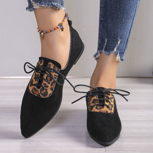 Casual Leopard Print <b>Flat</b> Lace-up Shoes Autumn New Arrival Elegant <b>Pointed</b> <b>Toe</b> Fashion Plus Size Beanie Shoes for Women - Product Image 2