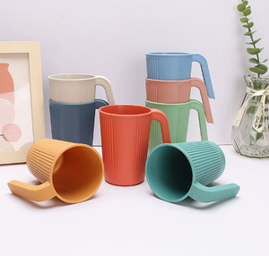 Tazza da Caffè in Fibra di Grano Eco-Friendly con Manico, Bicchiere per Acqua a Righe, Articoli per Bere in Plastica per la Casa, Paglia di Grano - Product Image 3