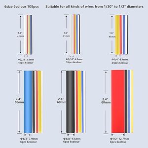 ชุดท่อหดความร้อนเกรดมารีน 3:1 จำนวน 108 ชิ้น - 6 ขนาด 6 สี, มีกาวในตัวกันน้ำสำหรับซ่อมสายไฟ - Product Image 2