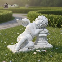 TREVI Garden Decoration Life Size White Marble Stone Small Wings Angel Statues Sleeping Cherub Sculpture for Sale