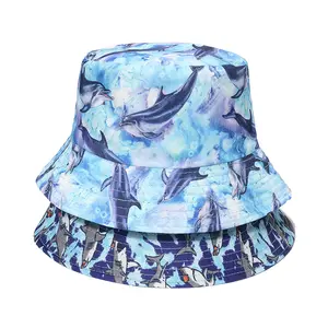사용자 정의 새로운 핫 세일 히잡 수중 세계 돌고래 상어 인쇄 야외 스포츠 자외선 차단제 어부 모자 플렉스 맞는 일반 모자