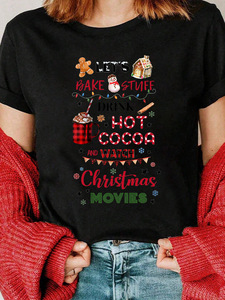 Ropa Venta directa de fábrica Estilo navideño Moda de verano y ocio Familia de <span class=keywords><strong>mujer</strong></span> <span class=keywords><strong>Camiseta</strong></span> de manga corta con cuello redondo - Product Image 2