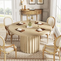 Tribesigns Table à manger ronde pour 4, table de cuisine de ferme de 47.24 "avec base en métal, petite table de salle à manger moderne pour salle à manger