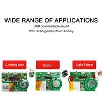 Módulo de sonido para tarjeta de felicitación con control de botón de fábrica, activación USB, grabación MP3, altavoces PCB grabables, descarga USB, personalizable
