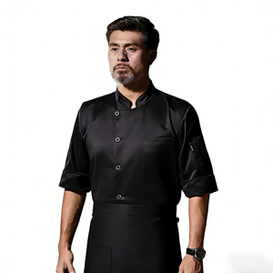 Uniformes <span class=keywords><strong>de</strong></span> Restaurante y Bar con Logotipo Personalizado al por Mayor, Camiseta <span class=keywords><strong>de</strong></span> Trabajo para Chef, <span class=keywords><strong>de</strong></span> Manga Corta y Larga, Mezcla <span class=keywords><strong>de</strong></span> Poliéster/Algodón, para Hombre - Product Image 3