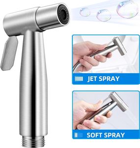Pommeau de douche à main haute pression en acier inoxydable, finition brossée, avec buse de bidet, fixation murale simple pour salle de bain - Product Image 2