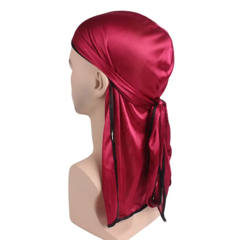 New satin người đàn ông co giãn Bandana hip hop du Doo Rag durag Tóc Giả Turban mũ nón màu rắn dài hat Tie xuống đuôi tóc phụ kiện