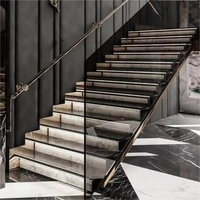 Escalier personnalisé en granit et marbre, garde-corps en verre, main courante en acier inoxydable, escalier intérieur droit avec Led, aux normes américaines et australiennes