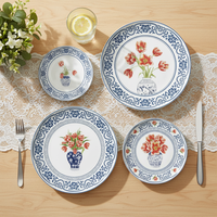 Service de table élégant en porcelaine bleue et blanche de style chinoiserie - Vaisselle romantique pour mariage, ensemble de vaisselle en céramique fine pour la fête nuptiale