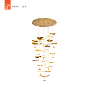 โคมไฟระย้าหรูหราทรงดอกบัวสีทอง, โคมไฟห้อยทรงใบบัวสีบรอนซ์โบราณ - Product Image 3