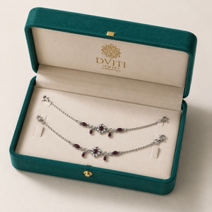 Tobillera de Plata 925 con Rubíes para Mujer, Joyería Étnica Tradicional Hecha a Mano, Ajustable, Par - Product Image 5