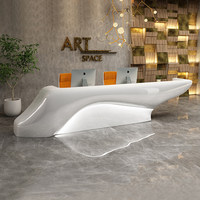 Comptoir de réception sur mesure en MDF laqué piano, fabriqué selon dessin, pour bureau, hôtel, salon, finition haute brillance, luxe, fabrication OEM