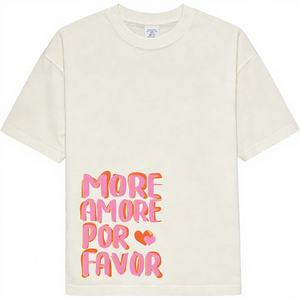 T-shirt surdimensionné avec imprimé slogan « More Amore Por Favor » - T-shirt en coton décontracté blanc crème - Product Image 2