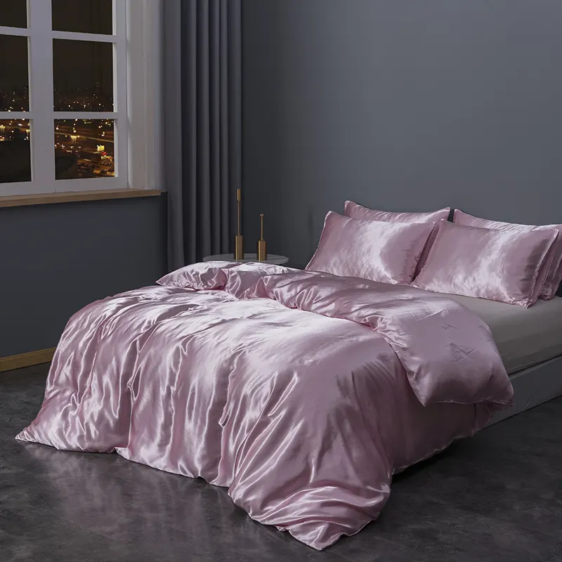 2021 Prodotti di tendenza OEM ODM Home Hotel Romantico Rosa Copertura Della Trapunta di Seta Set di Biancheria Da Letto