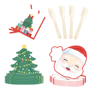 DAMAI Newly Special-shaped Christmas Tree and Santa Claus Themed Paper Plates Cups and Napkins for Christmas Party Supply - Product Image 5
