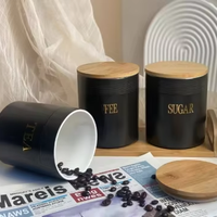 BESTCERA Bocal de rangement en céramique avec couvercle en bambou Contenants d'aliments séchés Boîtes à thé et café Stockage écologique des aliments secs