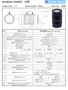 Objectif ITS Traffic Lens Series LAK, taille de puce 1.1, distance <span class=keywords><strong>focale</strong></span> 25 mm, ouverture F1.4, 16 MP, mise au point manuelle - Product Image 3