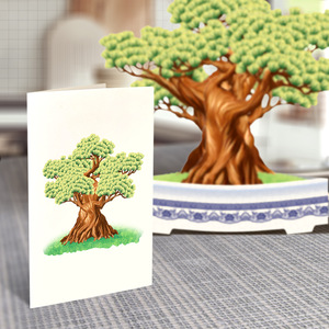 Thủ công mỹ nghệ điêu khắc giấy bàn cây cảnh 3D, hoa lan bật lên, cây cam sáng tạo, quà tặng chúc phúc ngày lễ, thiệp chúc mừng - Product Image 3