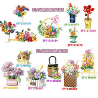 Ensemble de blocs de construction en plastique EPT - Bouquet de fleurs - Jouet éducatif - Fleurs artificielles DIY - Décoration de la maison - Cadeau pour filles