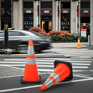 مخروط سلامة المرور بياقة عاكسة مع قاعدة سوداء مرجحة مخاريط بلاستيكية برتقالية من كلوريد البولي فينيل لسلامة وقوف السيارات على الطرق - Product Image 2
