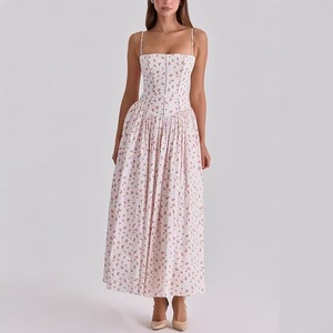 Robes d'été décontractées élégantes de haute qualité pour femmes, nouvelle collection, blanches, florales, sans manches, à bretelles, tissées, écologiques et lavables, vente en gros - Product Image 2