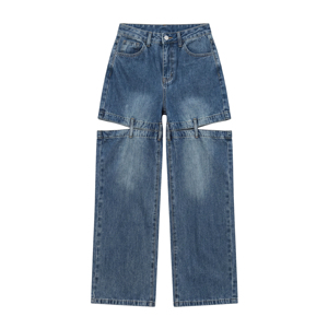 <span class=keywords><strong>Pantaloni</strong></span> Larghi in Denim da Donna con Logo Personalizzato OEM ODM, Etichetta Privata, Colore Indaco Scuro, Produzione all'Ingrosso - Product Image 1