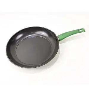 HT Quality Colored White Pink Green Nonstick Stir Wok Frying Pan Skillets Cookware with Ridged Bottom