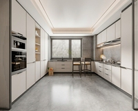 Meuble de cuisine modulaire Lesso Home personnalisé, moderne, blanc laqué brillant, en PVC, écologique, avec évier, robinet, charnière et panier de tiroir pour villa