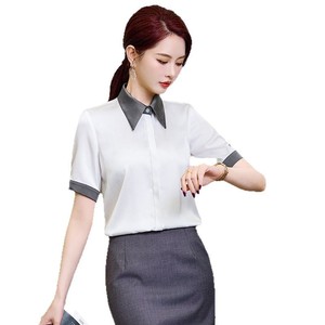 Women's Summer Workwear Short Sleeve Shirt Polyester Breathable Office Restaurant Uniform White Apricot Color - Product Image 5