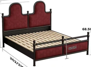 Premium Queen Size Black Metal <b>Bed</b> With Red Velvet Double Arched Upholstered Headboard For Bedroom - Product Image 5