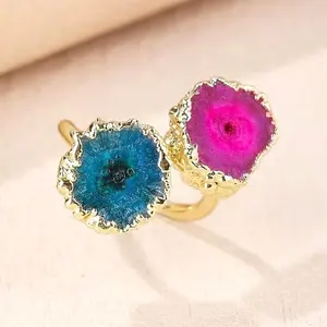 CH-LHR0133 Fashionable Natural Stones Agate Ring Pink Druzy Gemstone Jewelry Rings Natural Gemstone Stone Rings