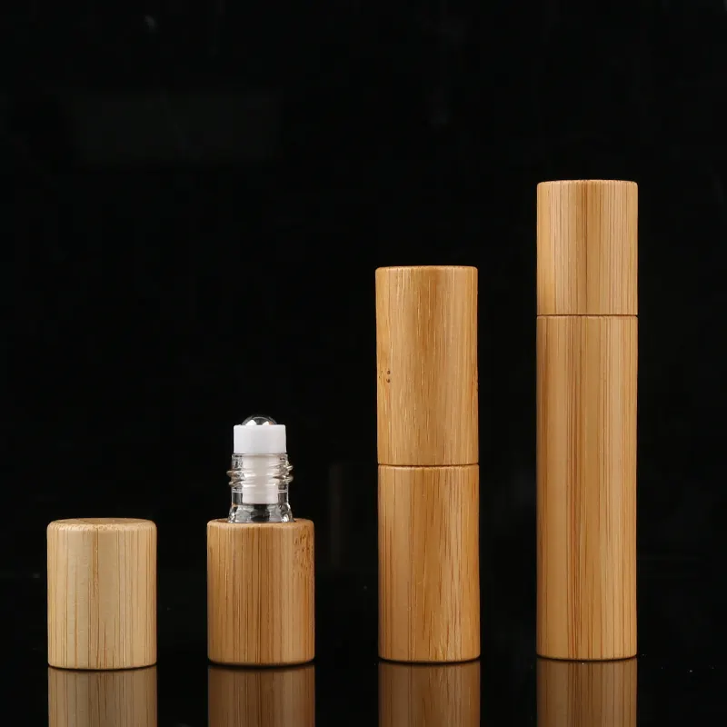 3ml 5ml 10ml tùy chỉnh tre container rỗng tinh dầu con lăn chai nước hoa dầu cuộn trên chai thủy tinh với con lăn bóng