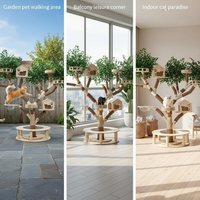 Structure d'escalade multifonctionnelle robuste en bois massif pour chat, avec lit, griffoir et jouet d'éveil, anti-griffures, pour usage domestique intérieur quotidien